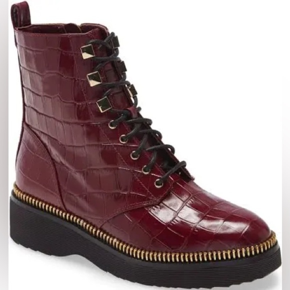 MICHAEL Michael Kors Haskell Crocodile Embossed Combat Boot Size 7.5